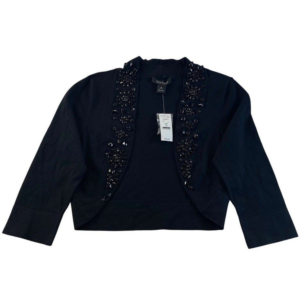 White House Black Market Bolero M NWT Black Silk Beaded Jeweled Evening Shrug